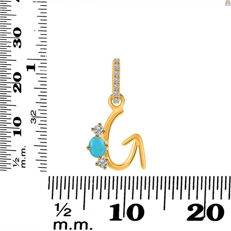 Turquoise & White Topaz Alphabet G Pendant TRQ-RDA-85.