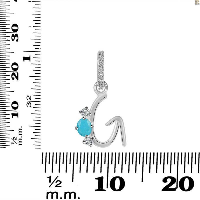 Turquoise & White Topaz Alphabet G Pendant TRQ-RDA-85.