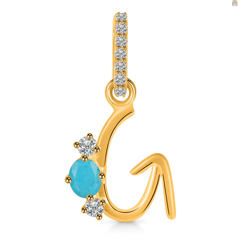 Turquoise & White Topaz Alphabet G Pendant TRQ-RDA-85.