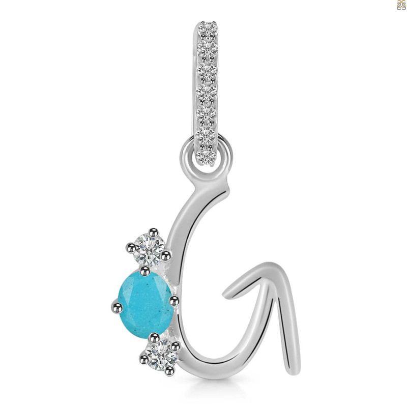 Turquoise & White Topaz Alphabet G Pendant TRQ-RDA-85.