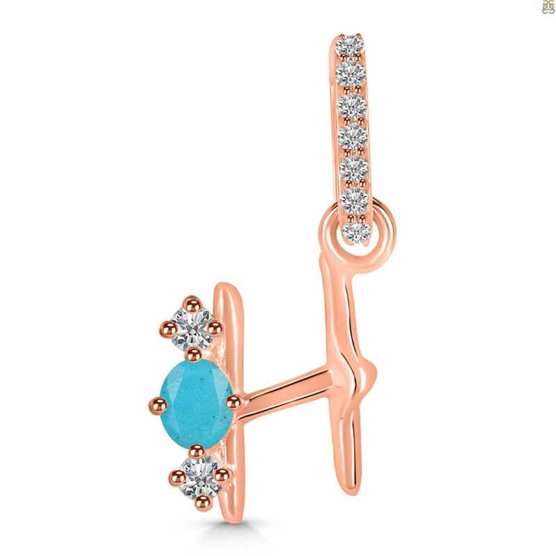 Turquoise & White Topaz Alphabet H Pendant TRQ-RDA-86.