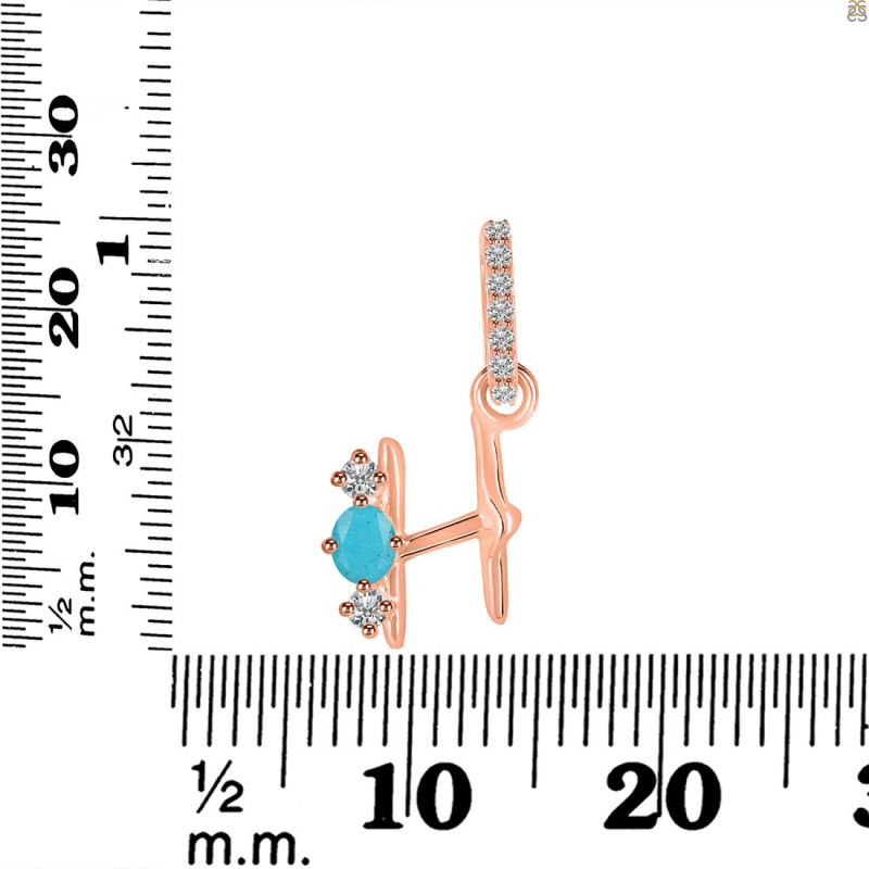 Turquoise & White Topaz Alphabet H Pendant TRQ-RDA-86.