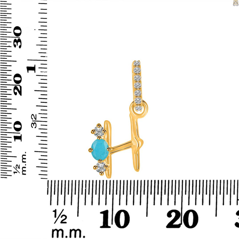 Turquoise & White Topaz Alphabet H Pendant TRQ-RDA-86.