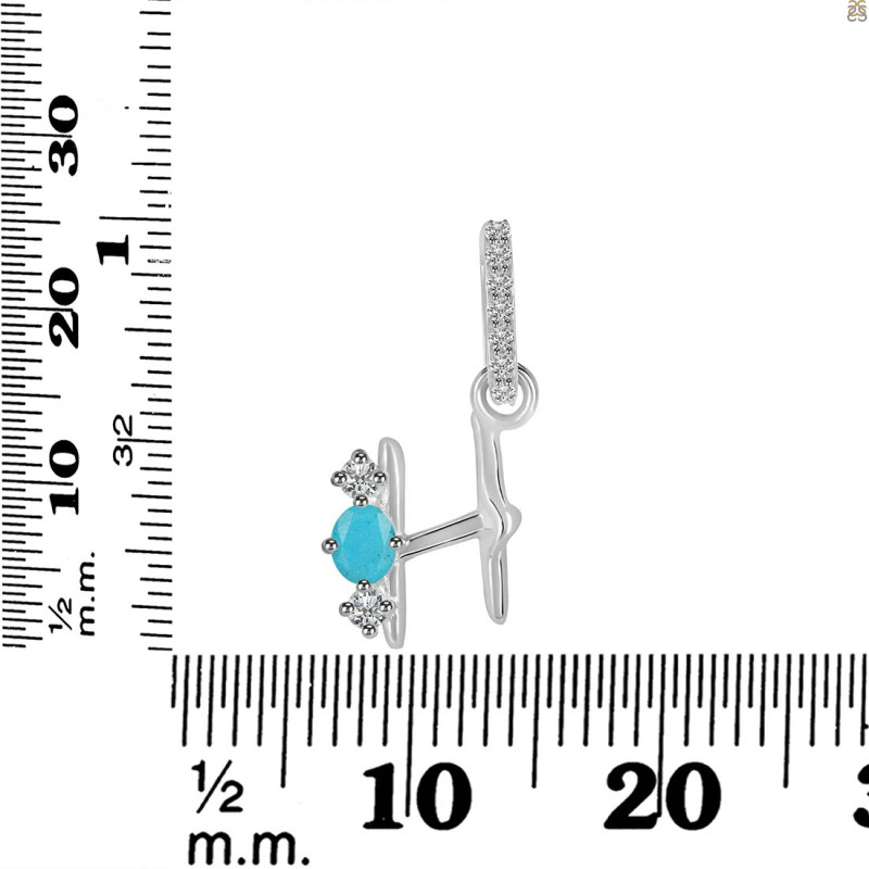 Turquoise & White Topaz Alphabet H Pendant TRQ-RDA-86.
