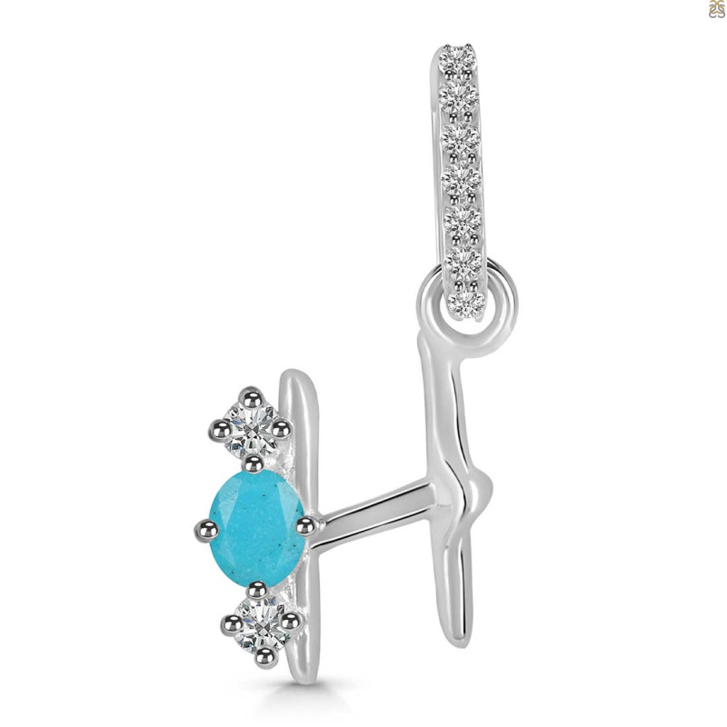 Turquoise & White Topaz Alphabet H Pendant TRQ-RDA-86.