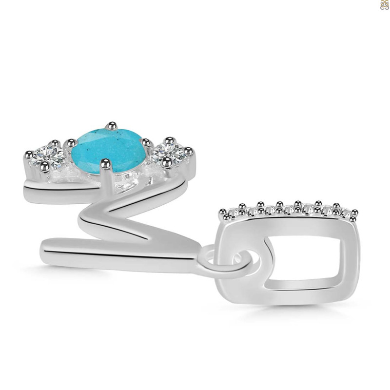 Turquoise & White Topaz Alphabet M Pendant