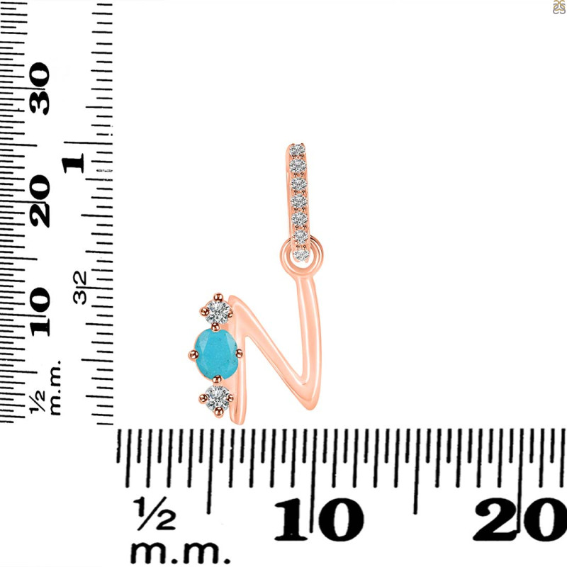Turquoise & White Topaz Alphabet N Pendant TRQ-RDA-92.