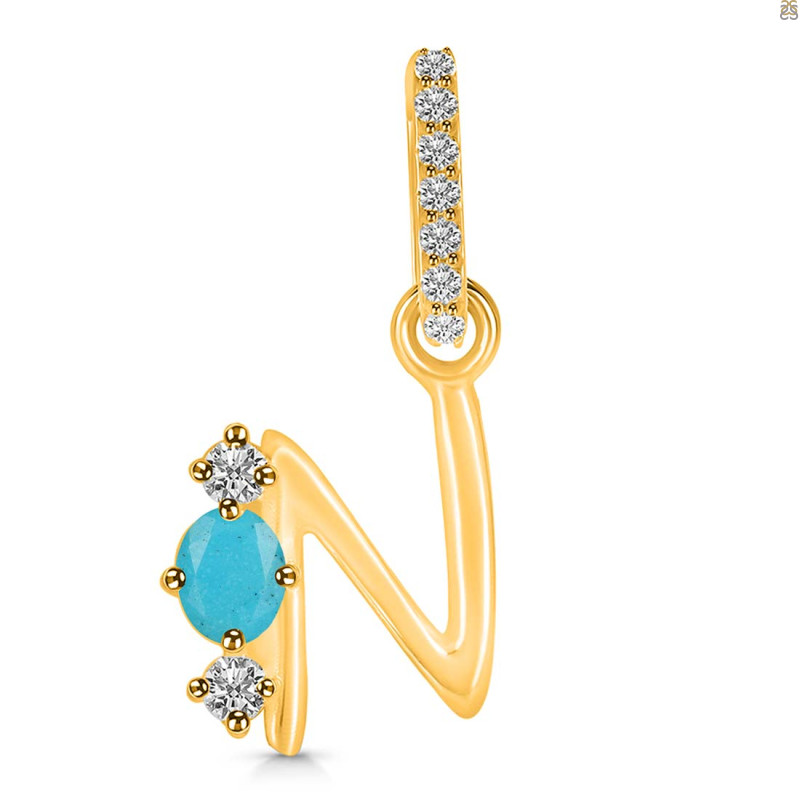 Turquoise & White Topaz Alphabet N Pendant TRQ-RDA-92.
