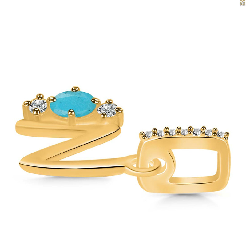 Turquoise & White Topaz Alphabet N Pendant TRQ-RDA-92.