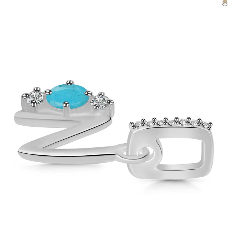 Turquoise & White Topaz Alphabet N Pendant