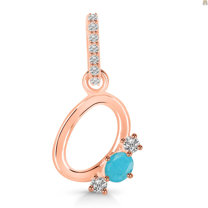 Turquoise & White Topaz Alphabet O Pendant TRQ-RDA-93.