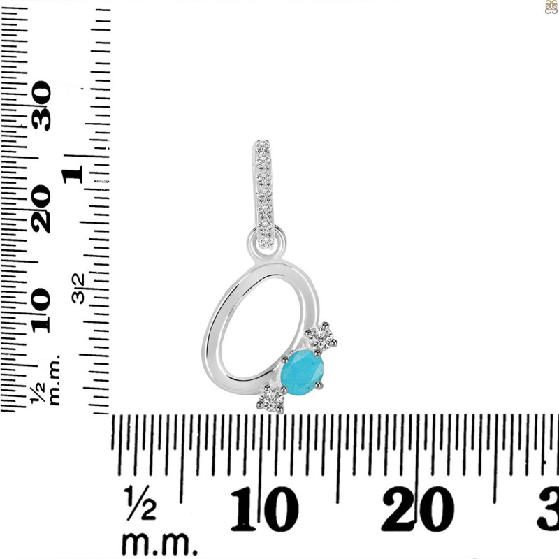 Turquoise & White Topaz Alphabet O Pendant TRQ-RDA-93.