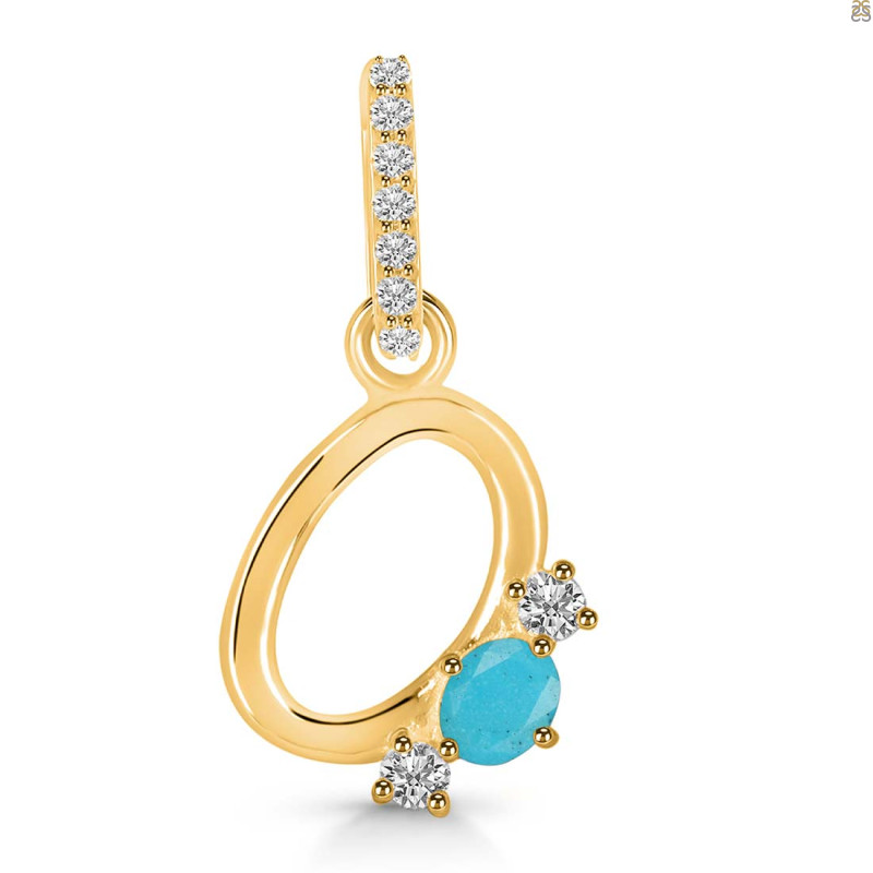 Turquoise & White Topaz Alphabet O Pendant TRQ-RDA-93.