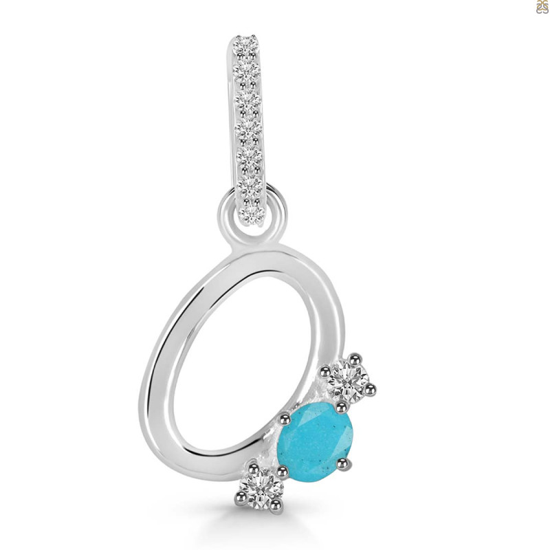 Turquoise & White Topaz Alphabet O Pendant TRQ-RDA-93.