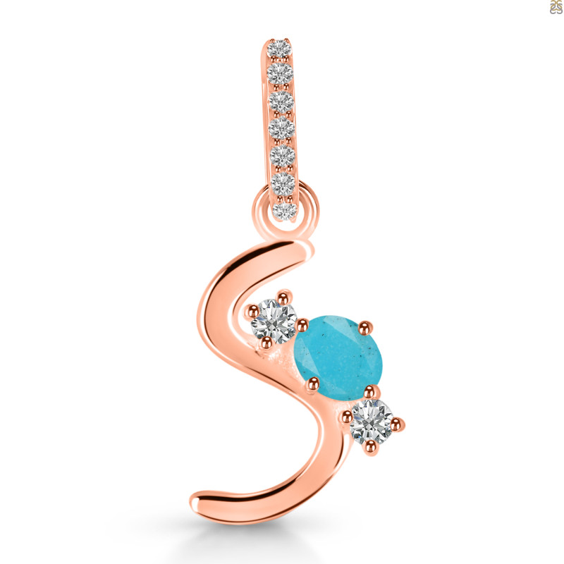 Turquoise & White Topaz Alphabet S Pendant TRQ-RDA-97.