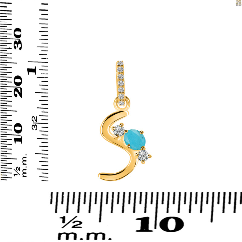 Turquoise & White Topaz Alphabet S Pendant TRQ-RDA-97.