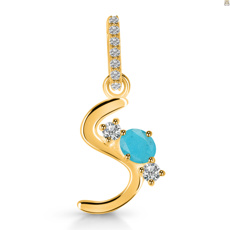 Turquoise & White Topaz Alphabet S Pendant TRQ-RDA-97.