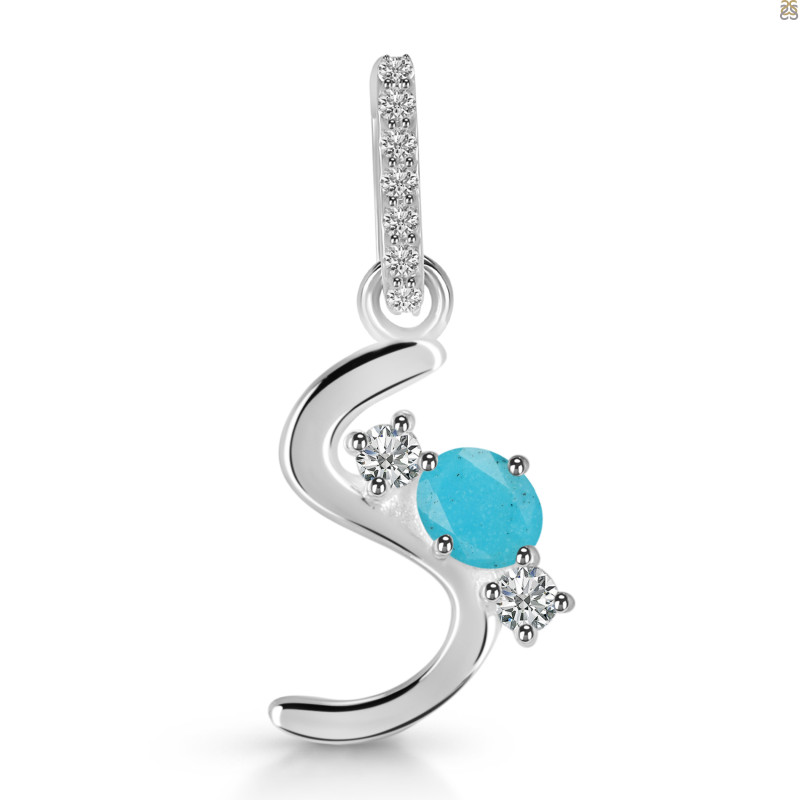 Turquoise & White Topaz Alphabet S Pendant TRQ-RDA-97.