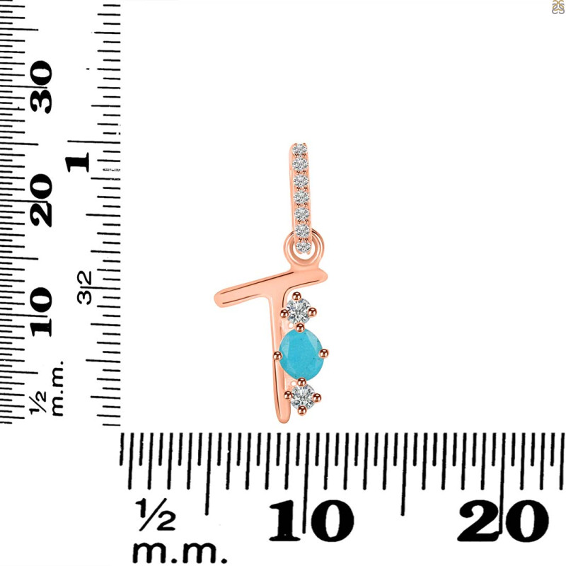Turquoise & White Topaz Alphabet T Pendant TRQ-RDA-98.