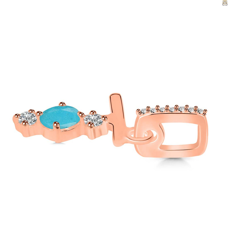 Turquoise & White Topaz Alphabet T Pendant TRQ-RDA-98.