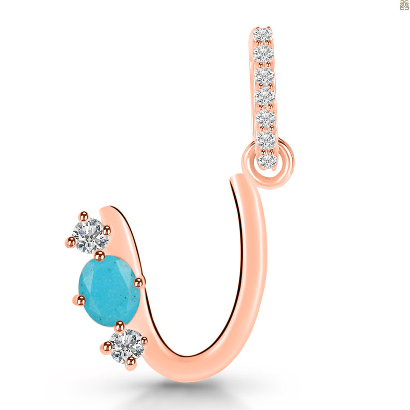 Turquoise & White Topaz Alphabet U Pendant TRQ-RDA-99.
