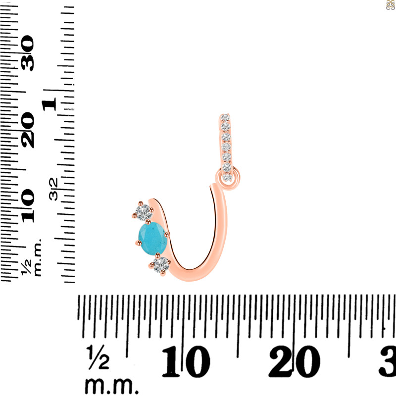 Turquoise & White Topaz Alphabet U Pendant TRQ-RDA-99.