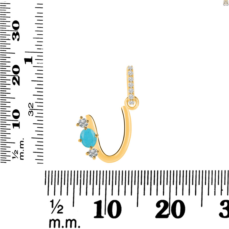 Turquoise & White Topaz Alphabet U Pendant TRQ-RDA-99.