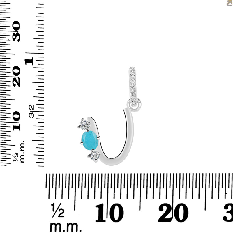 Turquoise & White Topaz Alphabet U Pendant TRQ-RDA-99.