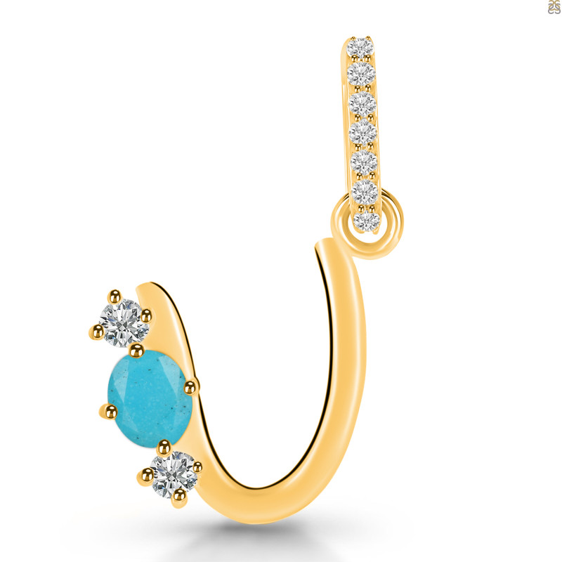 Turquoise & White Topaz Alphabet U Pendant TRQ-RDA-99.