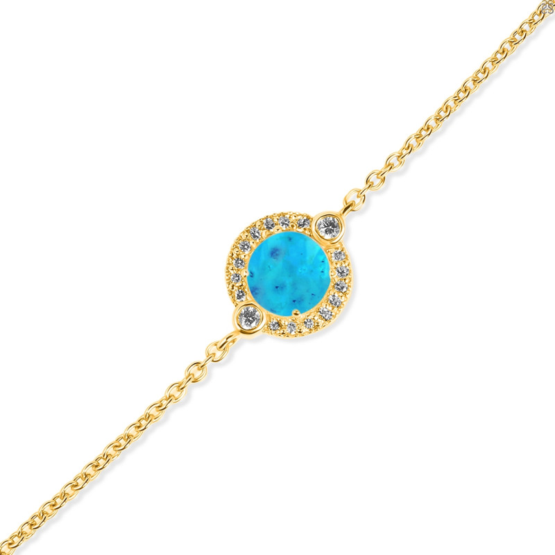 Turquoise & White Topaz Bracelet With Adjustable Camera Lock TRQ-RDB-65.