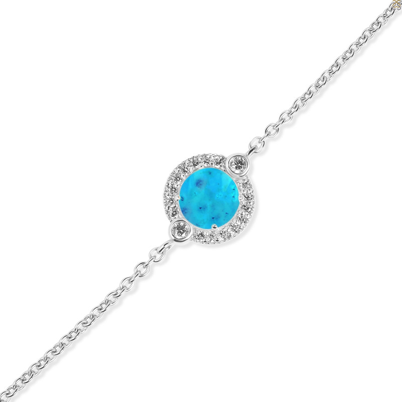 Turquoise & White Topaz Bracelet With Adjustable Camera Lock