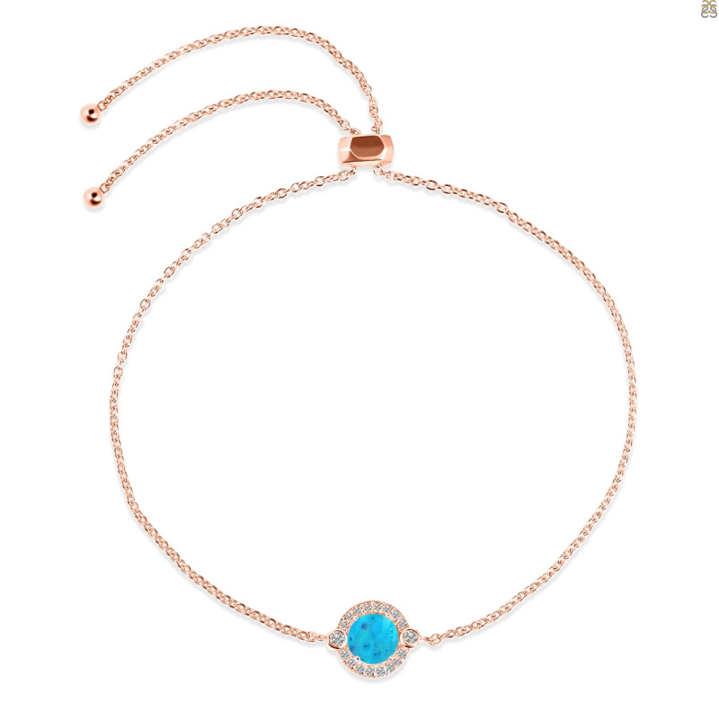 Turquoise & White Topaz Bracelet With Adjustable Camera Lock TRQ-RDB-65.
