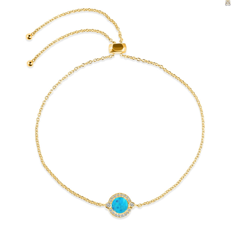 Turquoise & White Topaz Bracelet With Adjustable Camera Lock TRQ-RDB-65.