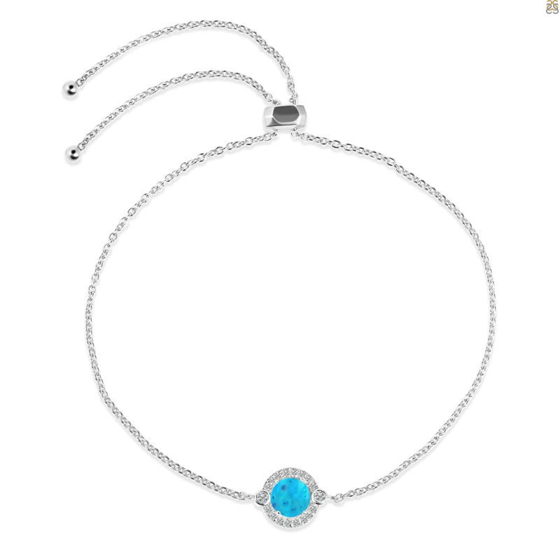 Turquoise & White Topaz Bracelet With Adjustable Camera Lock TRQ-RDB-65.