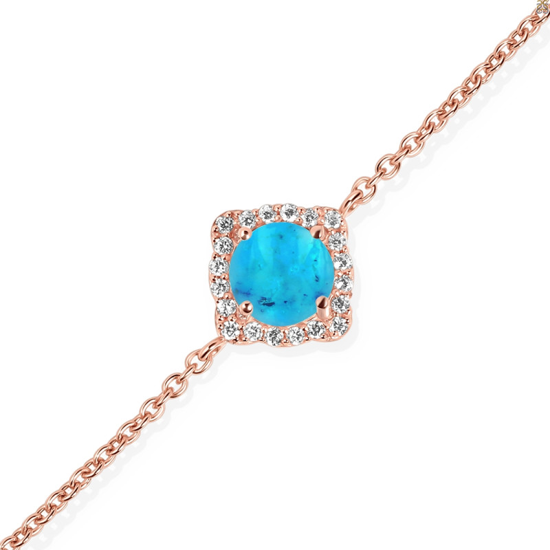 Turquoise & White Topaz Bracelet With Adjustable Camera Lock TRQ-RDB-66.