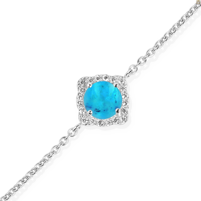 Turquoise & White Topaz Bracelet With Adjustable Camera Lock