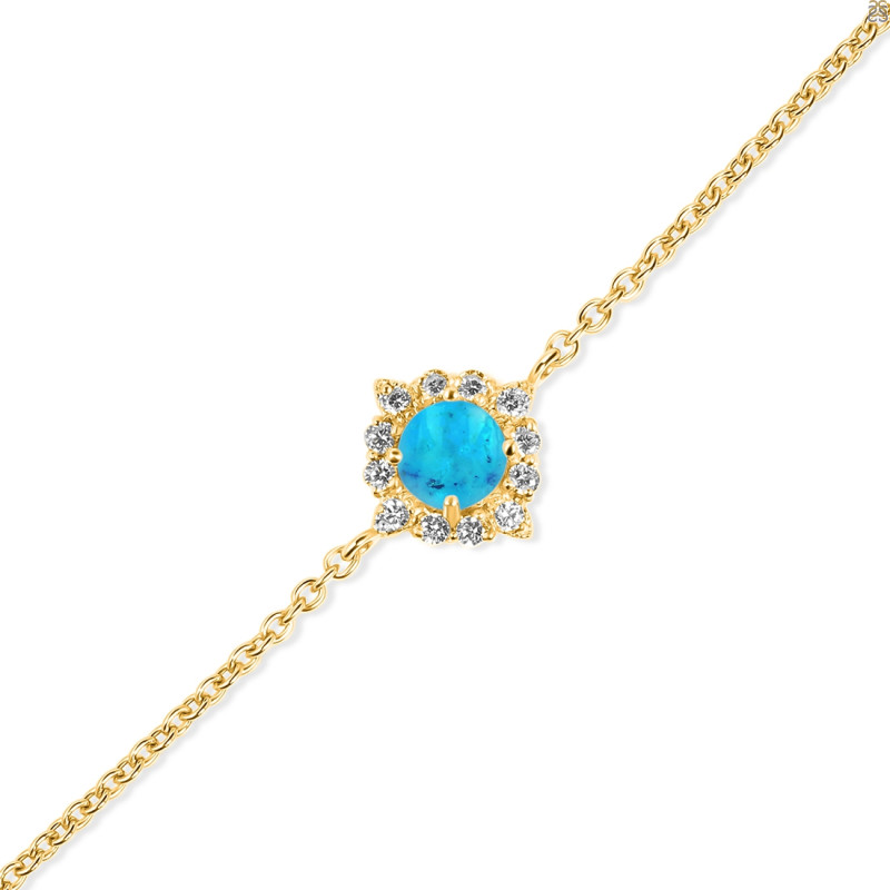 Turquoise & White Topaz Bracelet With Adjustable Camera Lock TRQ-RDB-67.