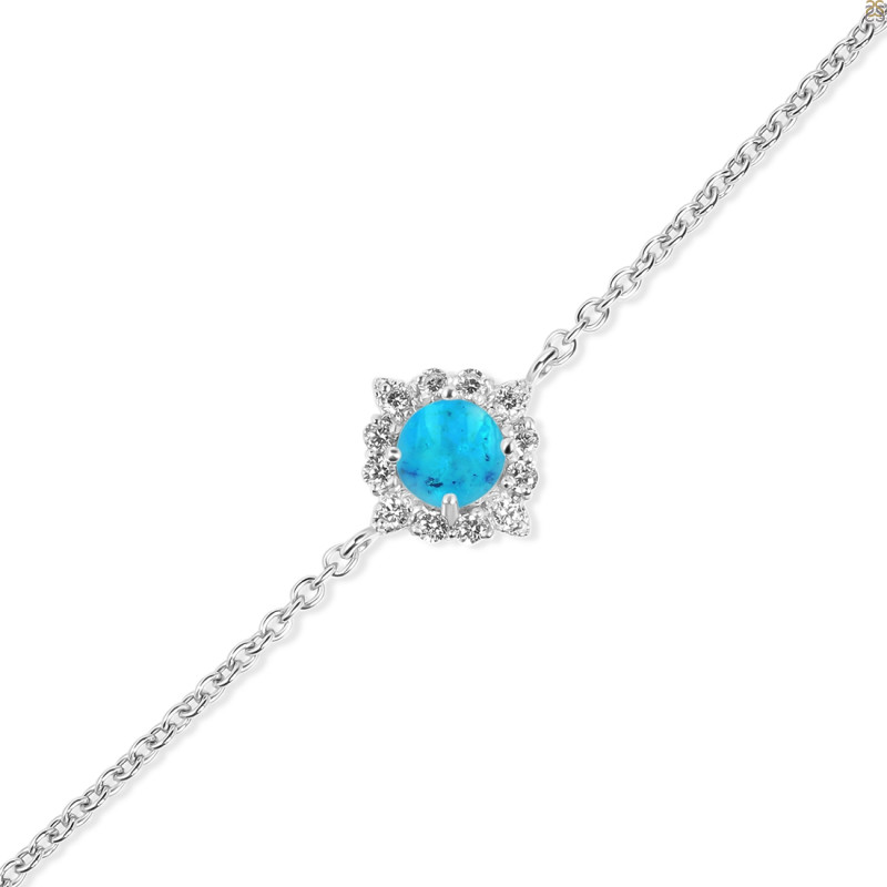 Turquoise & White Topaz Bracelet With Adjustable Camera Lock