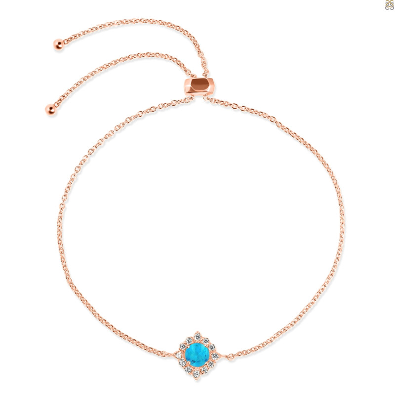 Turquoise & White Topaz Bracelet With Adjustable Camera Lock TRQ-RDB-67.