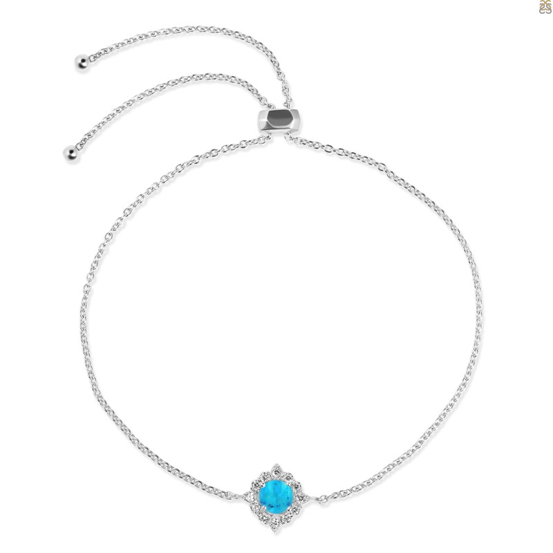 Turquoise & White Topaz Bracelet With Adjustable Camera Lock TRQ-RDB-67.