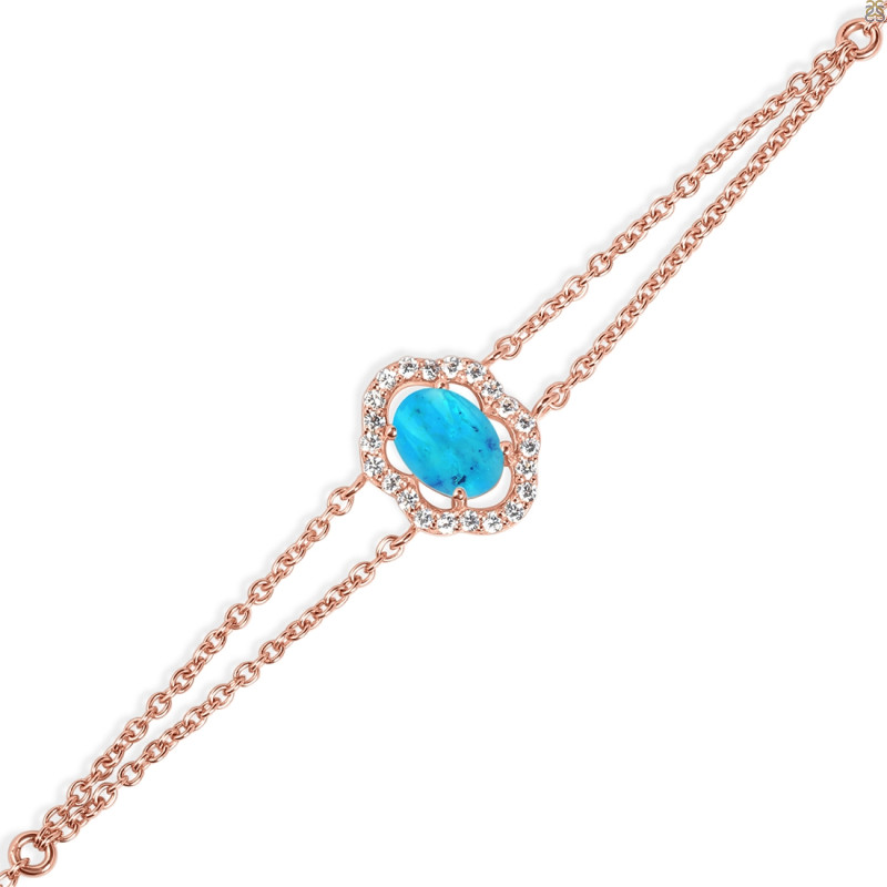 Turquoise & White Topaz Bracelet With Adjustable Camera Lock TRQ-RDB-68.