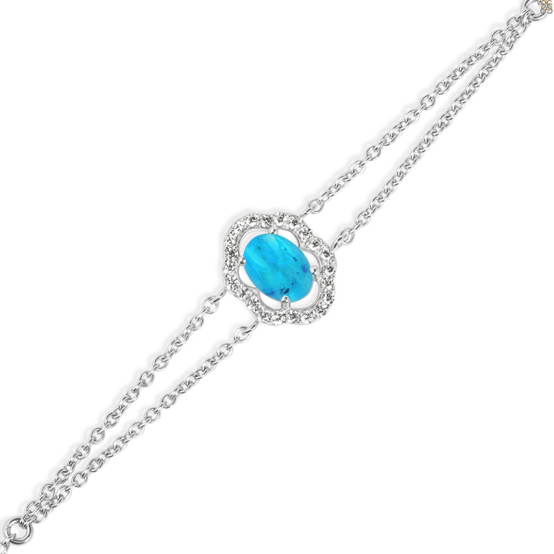 Turquoise & White Topaz Bracelet With Adjustable Camera Lock