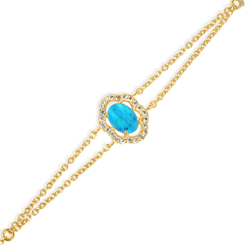Turquoise & White Topaz Bracelet With Adjustable Camera Lock TRQ-RDB-68.