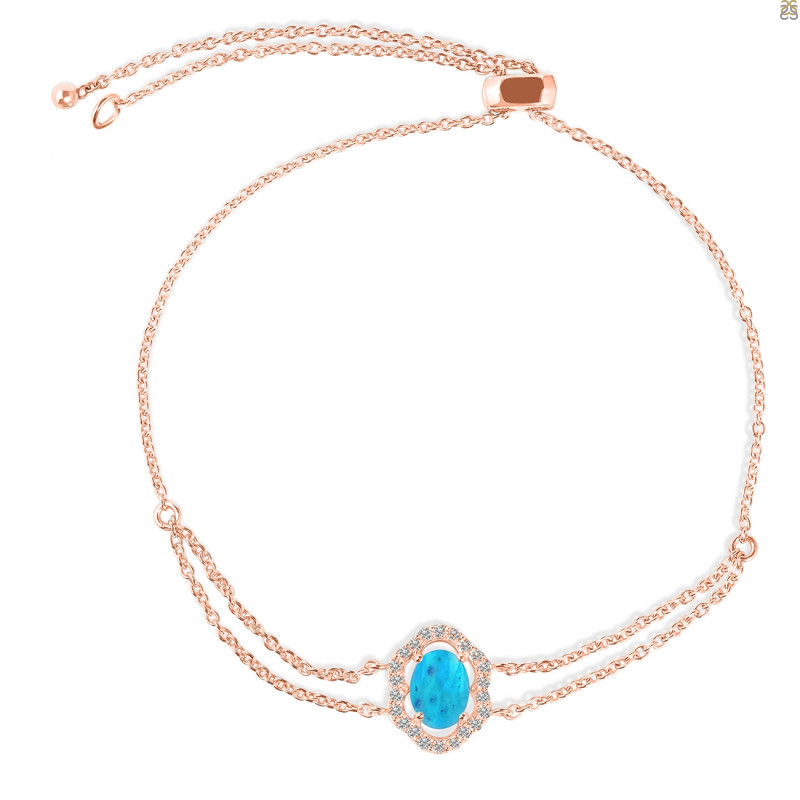 Turquoise & White Topaz Bracelet With Adjustable Camera Lock TRQ-RDB-68.