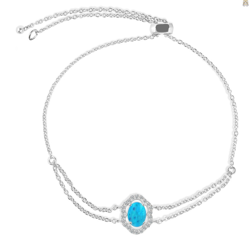 Turquoise & White Topaz Bracelet With Adjustable Camera Lock TRQ-RDB-68.