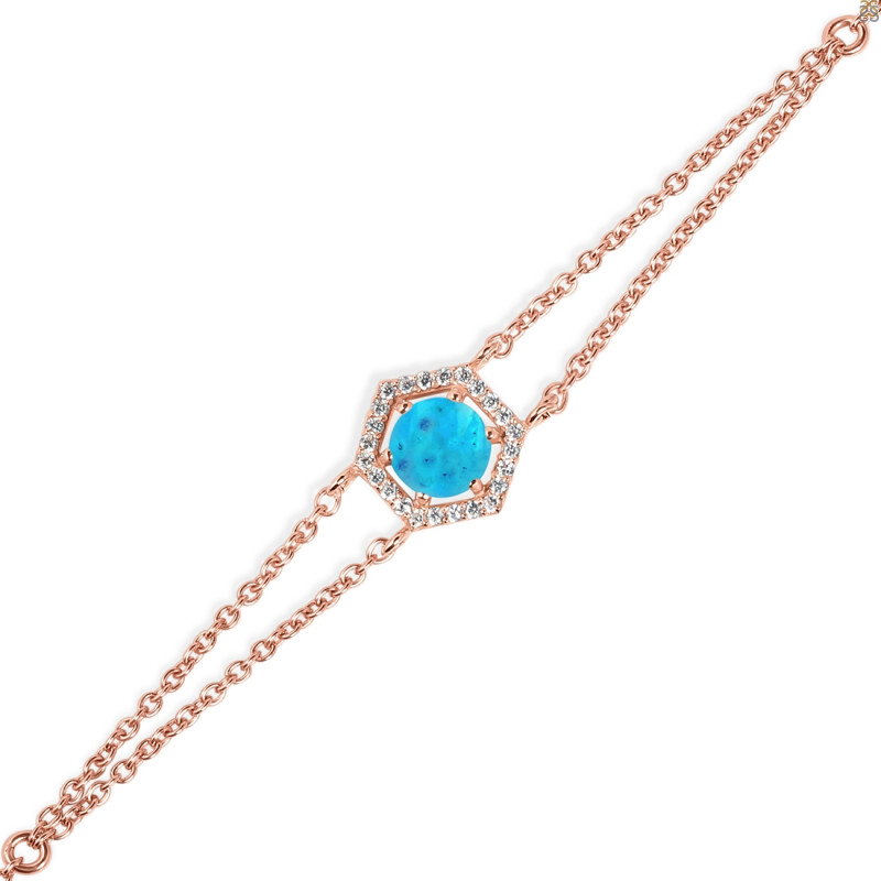 Turquoise & White Topaz Bracelet With Adjustable Camera Lock TRQ-RDB-83.