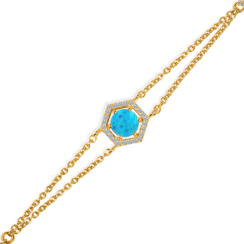 Turquoise & White Topaz Bracelet With Adjustable Camera Lock TRQ-RDB-83.