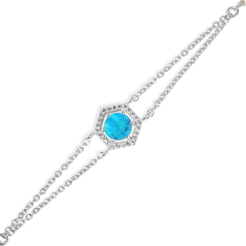 Turquoise & White Topaz Bracelet With Adjustable Camera Lock