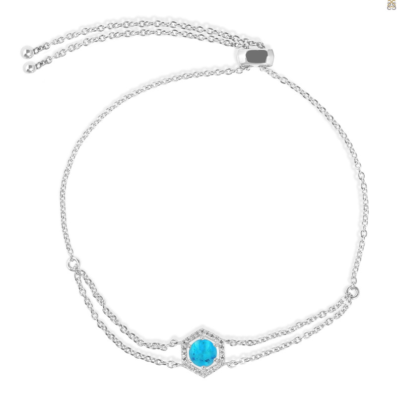 Turquoise & White Topaz Bracelet With Adjustable Camera Lock TRQ-RDB-83.