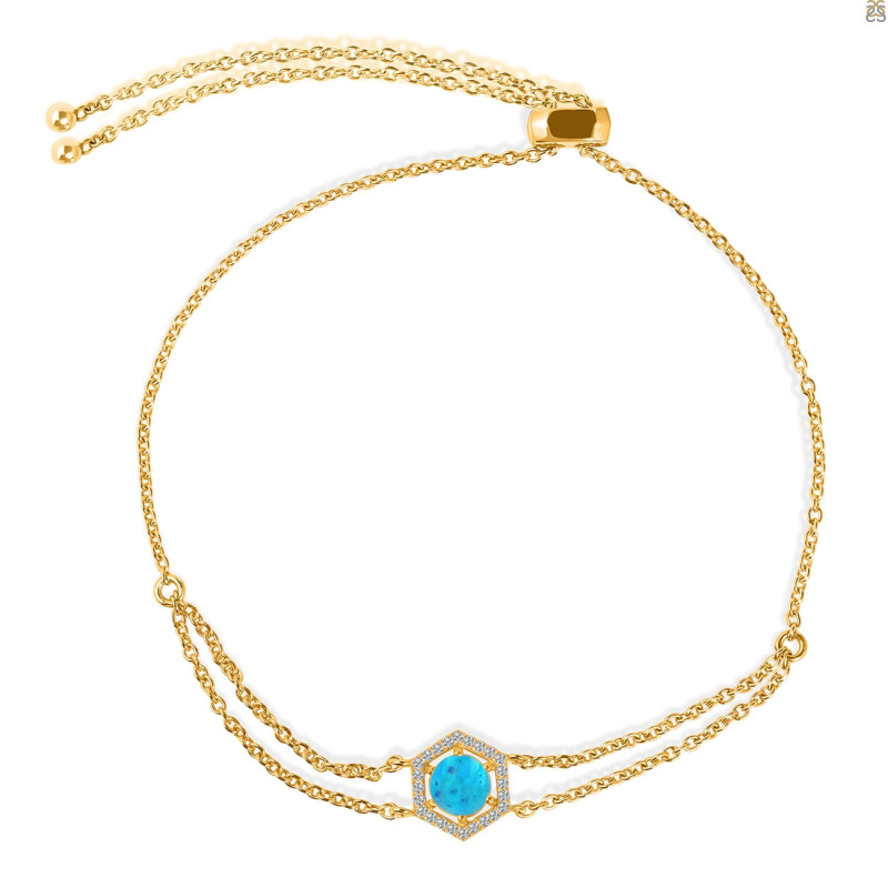 Turquoise & White Topaz Bracelet With Adjustable Camera Lock TRQ-RDB-83.